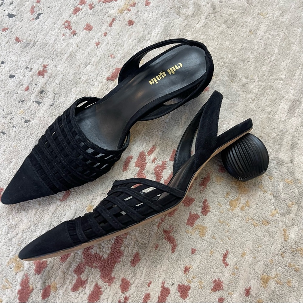 Cult Gaia Keri Black Pointed Toe Slingback Ball Heel Suede Pumps - Picture 8 of 11